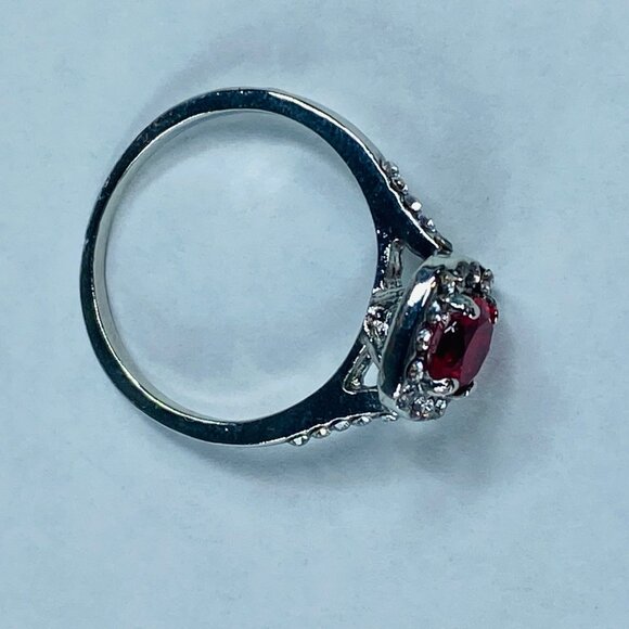 Fashion Ring Stone is Red Shade in Silver Color Band Rhinestone Accents size 9 - Picture 9 of 9